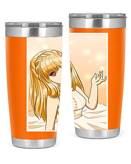 Beautiful and happy princess tumbler with long yellow hair design, showcasing a vibrant and cheerful anime character.