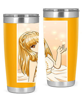 Beautiful and happy princess tumbler with long yellow hair design, showcasing a vibrant and cheerful anime character.