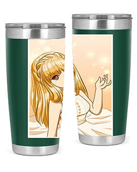 Beautiful and happy princess tumbler with long yellow hair design, showcasing a vibrant and cheerful anime character.