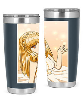 Beautiful and happy princess tumbler with long yellow hair design, showcasing a vibrant and cheerful anime character.