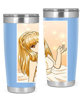 Beautiful and happy princess tumbler with long yellow hair design, showcasing a vibrant and cheerful anime character.