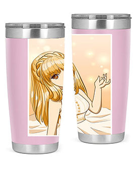 Beautiful and happy princess tumbler with long yellow hair design, showcasing a vibrant and cheerful anime character.