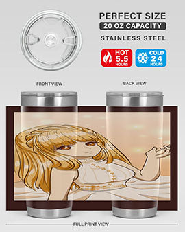 Beautiful and happy princess tumbler with long yellow hair design, showcasing a vibrant and cheerful anime character.