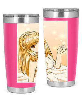 Beautiful and happy princess tumbler with long yellow hair design, showcasing a vibrant and cheerful anime character.