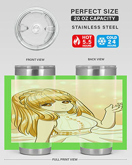 Beautiful and happy princess tumbler with long yellow hair design, showcasing a vibrant and cheerful anime character.