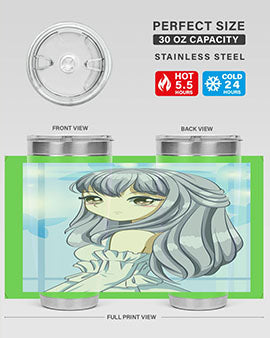 Beautiful and Pretty Princess Silver Hair Tumbler featuring a stunning design with double wall vacuum insulation for hot and cold beverages.