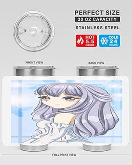 Beautiful and Pretty Princess Silver Hair Tumbler featuring a stunning design with double wall vacuum insulation for hot and cold beverages.