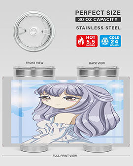 Beautiful and Pretty Princess Silver Hair Tumbler featuring a stunning design with double wall vacuum insulation for hot and cold beverages.