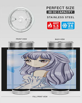 Beautiful and Pretty Princess Silver Hair Tumbler featuring a stunning design with double wall vacuum insulation for hot and cold beverages.