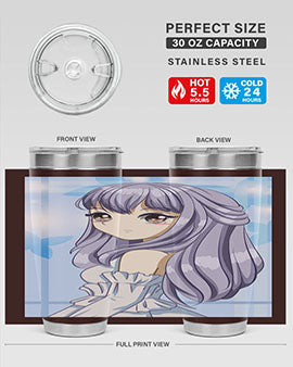 Beautiful and Pretty Princess Silver Hair Tumbler featuring a stunning design with double wall vacuum insulation for hot and cold beverages.