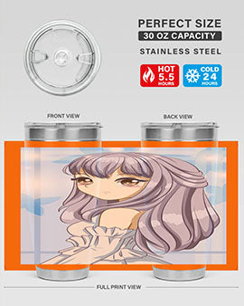 Beautiful and Pretty Princess Silver Hair Tumbler featuring a stunning design with double wall vacuum insulation for hot and cold beverages.