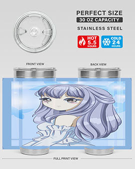 Beautiful and Pretty Princess Silver Hair Tumbler featuring a stunning design with double wall vacuum insulation for hot and cold beverages.
