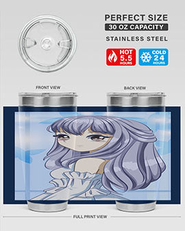 Beautiful and Pretty Princess Silver Hair Tumbler featuring a stunning design with double wall vacuum insulation for hot and cold beverages.