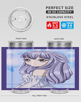 Beautiful and Pretty Princess Silver Hair Tumbler featuring a stunning design with double wall vacuum insulation for hot and cold beverages.