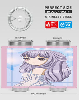 Beautiful and Pretty Princess Silver Hair Tumbler featuring a stunning design with double wall vacuum insulation for hot and cold beverages.