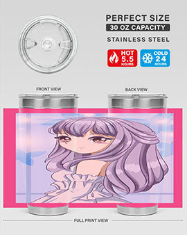 Beautiful and Pretty Princess Silver Hair Tumbler featuring a stunning design with double wall vacuum insulation for hot and cold beverages.