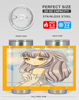 Beautiful and Pretty Princess Silver Hair Tumbler featuring a stunning design with double wall vacuum insulation for hot and cold beverages.