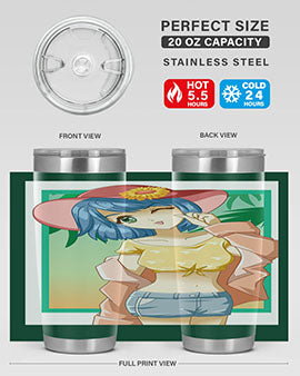 A beautiful and sexy girl on the beach wearing a cute hat, featured on a stylish stainless steel tumbler.