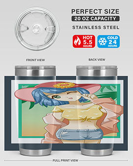 A beautiful and sexy girl on the beach wearing a cute hat, featured on a stylish stainless steel tumbler.