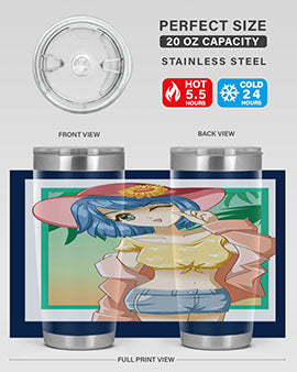 A beautiful and sexy girl on the beach wearing a cute hat, featured on a stylish stainless steel tumbler.