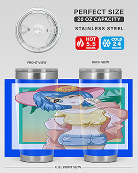 A beautiful and sexy girl on the beach wearing a cute hat, featured on a stylish stainless steel tumbler.