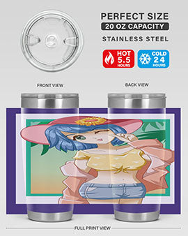 A beautiful and sexy girl on the beach wearing a cute hat, featured on a stylish stainless steel tumbler.