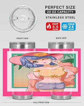 A beautiful and sexy girl on the beach wearing a cute hat, featured on a stylish stainless steel tumbler.