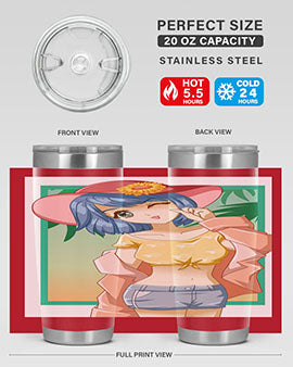 A beautiful and sexy girl on the beach wearing a cute hat, featured on a stylish stainless steel tumbler.