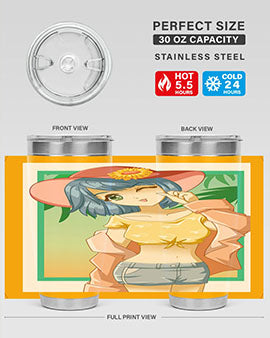 A beautiful and sexy girl on the beach wearing a cute hat, featured on a stylish stainless steel tumbler.