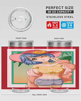 A beautiful and sexy girl on the beach wearing a cute hat, featured on a stylish stainless steel tumbler.