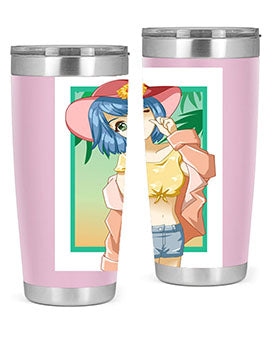 A beautiful and sexy girl on the beach wearing a cute hat, featured on a stylish stainless steel tumbler.