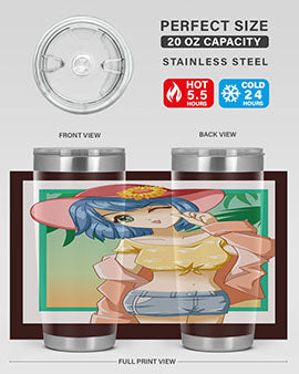 A beautiful and sexy girl on the beach wearing a cute hat, featured on a stylish stainless steel tumbler.