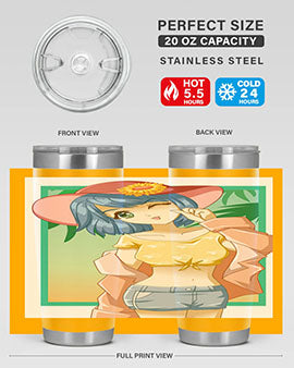 A beautiful and sexy girl on the beach wearing a cute hat, featured on a stylish stainless steel tumbler.