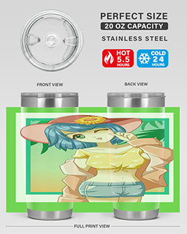 A beautiful and sexy girl on the beach wearing a cute hat, featured on a stylish stainless steel tumbler.