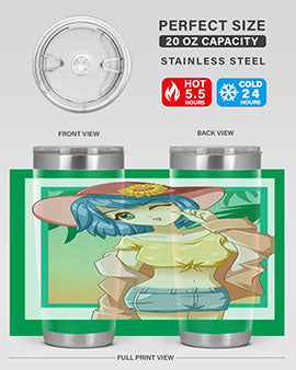 A beautiful and sexy girl on the beach wearing a cute hat, featured on a stylish stainless steel tumbler.