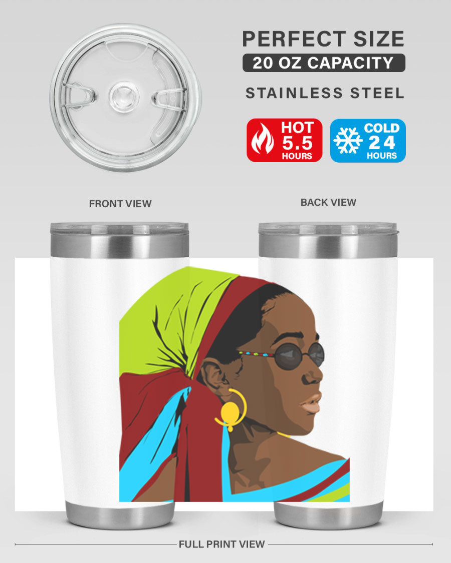 Beautiful black woman 61# tumbler in 20oz and 30oz sizes, showcasing a stylish design with double wall vacuum insulation.