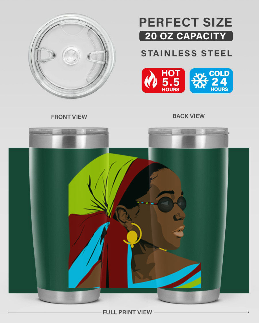Beautiful black woman 61# tumbler in 20oz and 30oz sizes, showcasing a stylish design with double wall vacuum insulation.