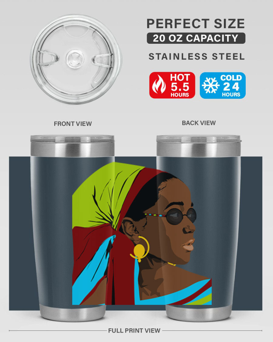 Beautiful black woman 61# tumbler in 20oz and 30oz sizes, showcasing a stylish design with double wall vacuum insulation.