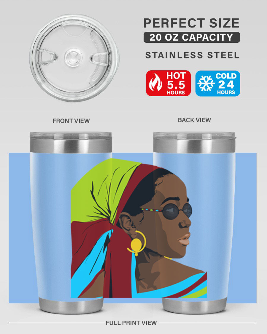 Beautiful black woman 61# tumbler in 20oz and 30oz sizes, showcasing a stylish design with double wall vacuum insulation.