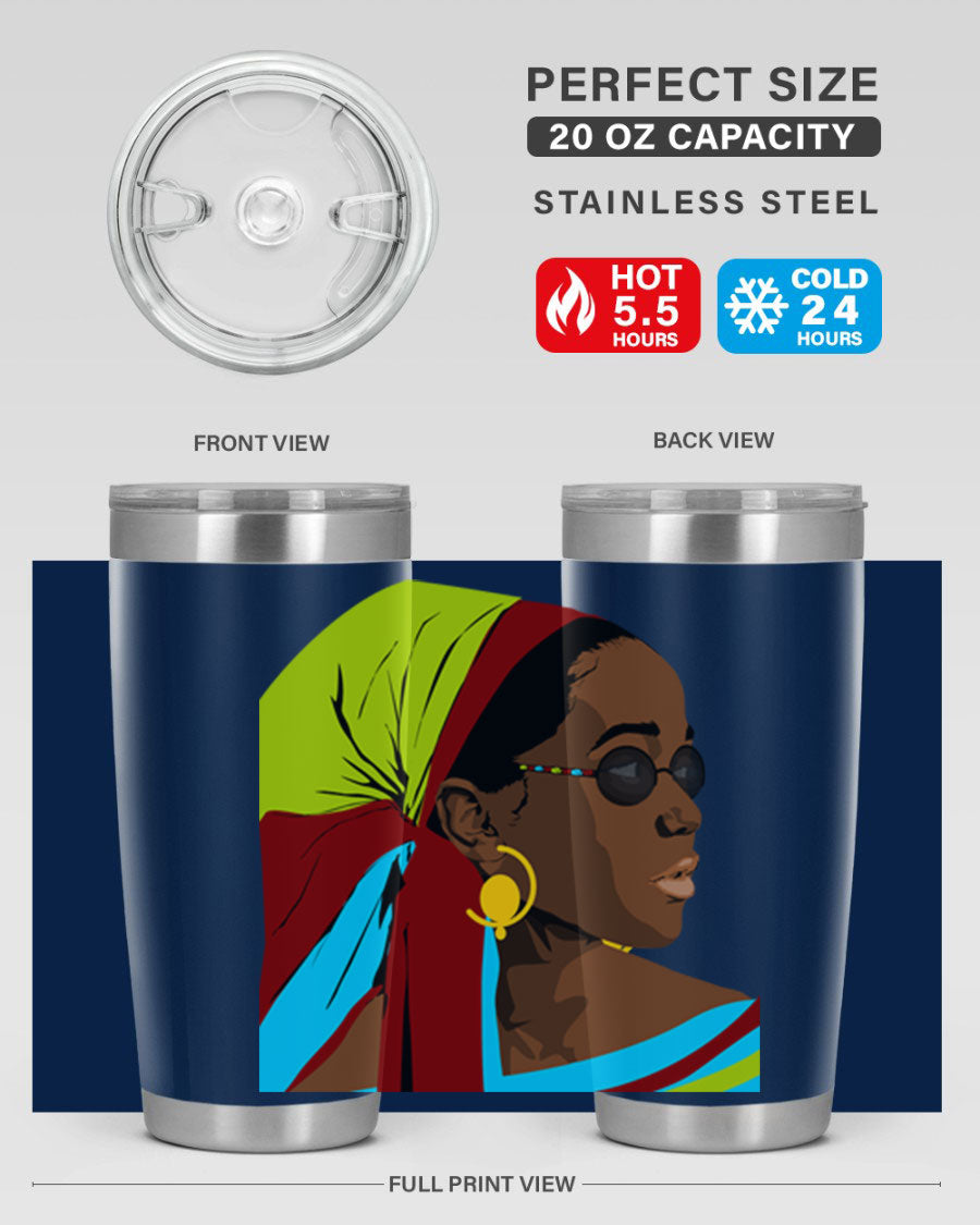 Beautiful black woman 61# tumbler in 20oz and 30oz sizes, showcasing a stylish design with double wall vacuum insulation.