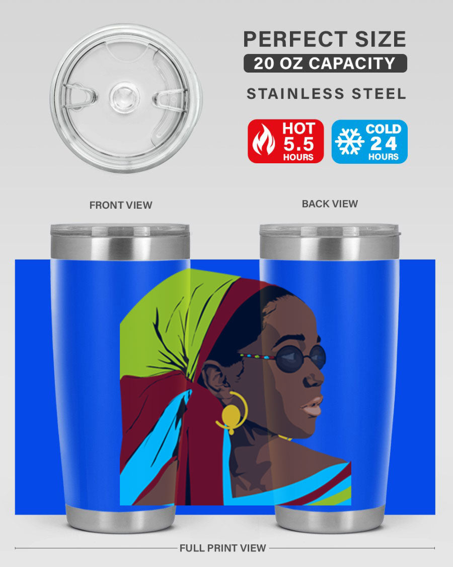 Beautiful black woman 61# tumbler in 20oz and 30oz sizes, showcasing a stylish design with double wall vacuum insulation.