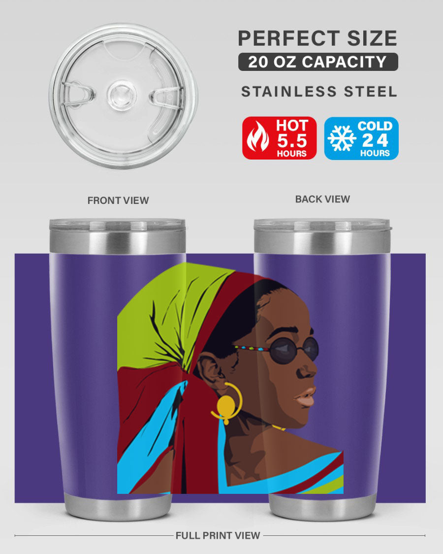 Beautiful black woman 61# tumbler in 20oz and 30oz sizes, showcasing a stylish design with double wall vacuum insulation.