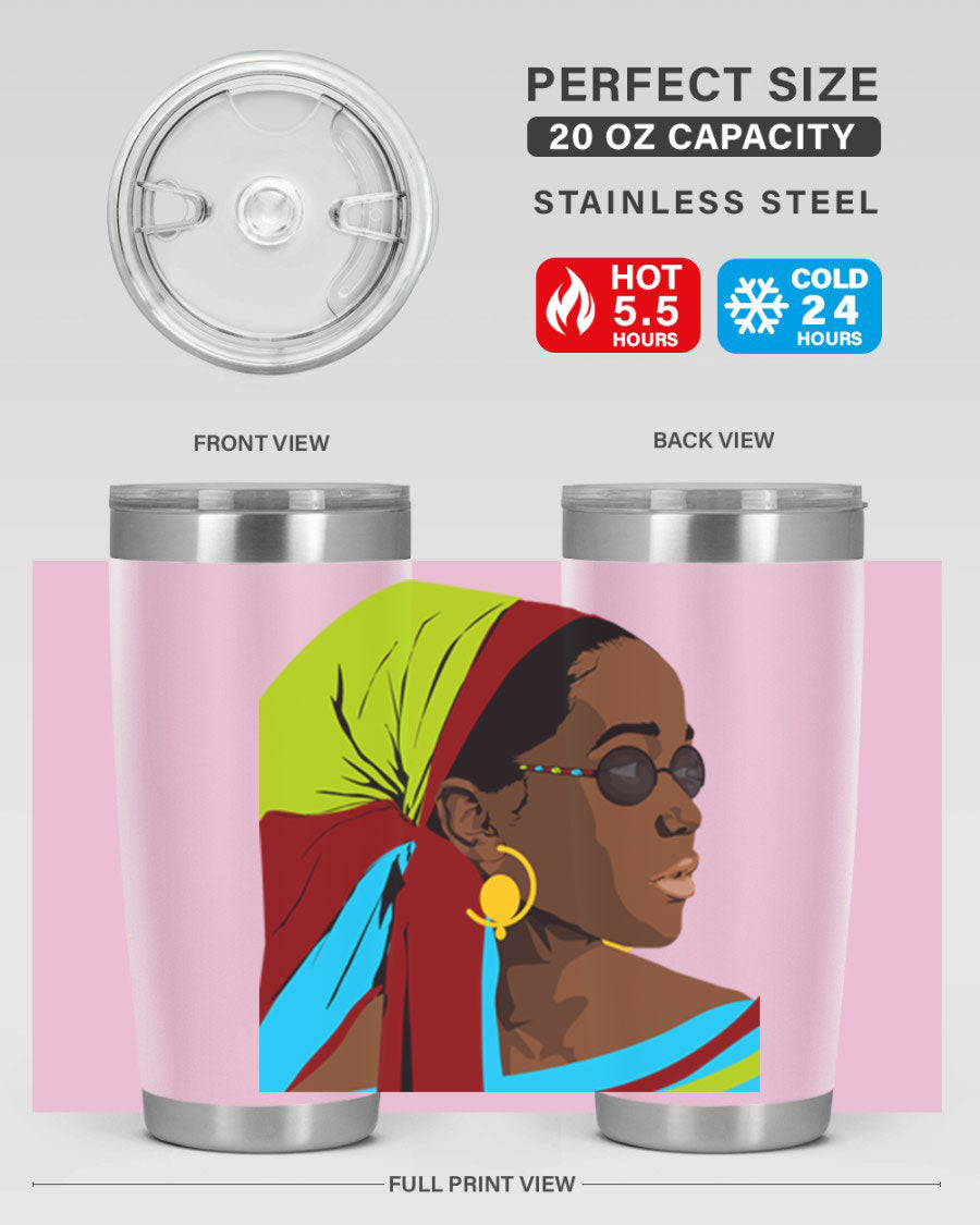 Beautiful black woman 61# tumbler in 20oz and 30oz sizes, showcasing a stylish design with double wall vacuum insulation.
