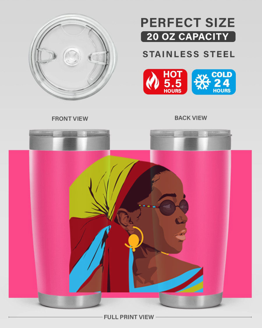 Beautiful black woman 61# tumbler in 20oz and 30oz sizes, showcasing a stylish design with double wall vacuum insulation.