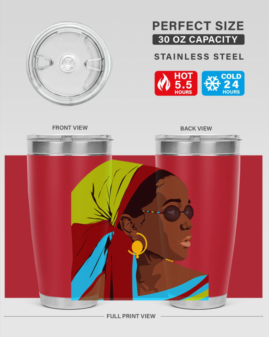Beautiful black woman 61# tumbler in 20oz and 30oz sizes, showcasing a stylish design with double wall vacuum insulation.