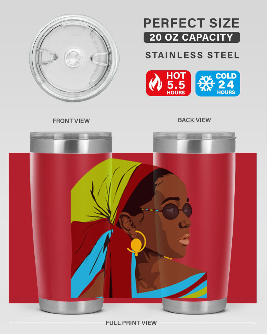 Beautiful black woman 61# tumbler in 20oz and 30oz sizes, showcasing a stylish design with double wall vacuum insulation.