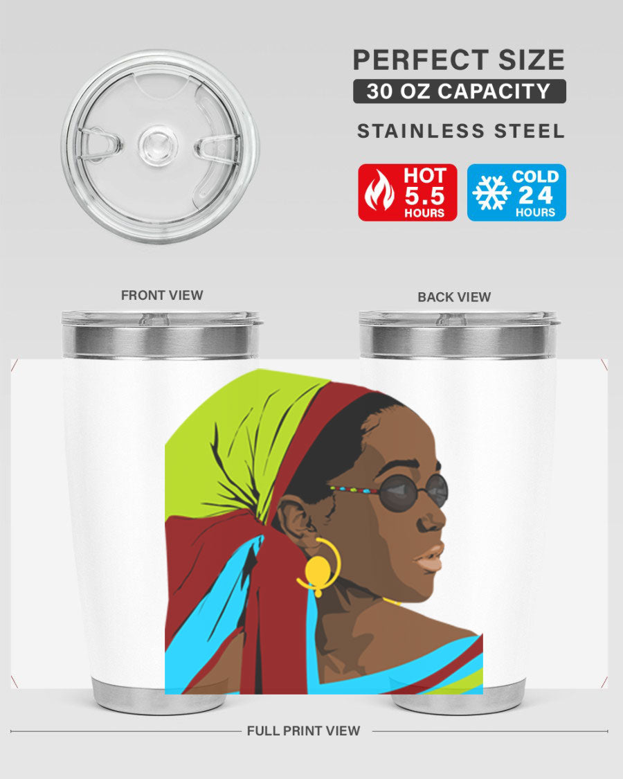 Beautiful black woman 61# tumbler in 20oz and 30oz sizes, showcasing a stylish design with double wall vacuum insulation.