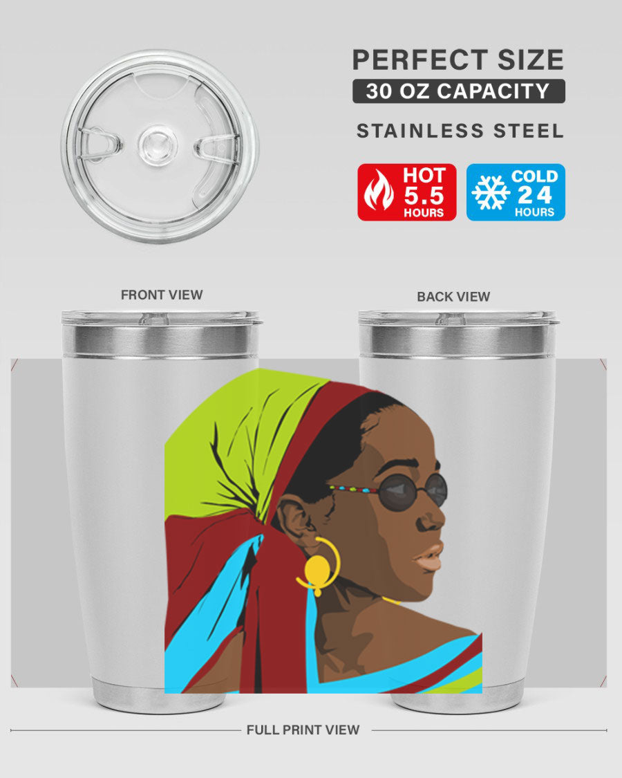 Beautiful black woman 61# tumbler in 20oz and 30oz sizes, showcasing a stylish design with double wall vacuum insulation.