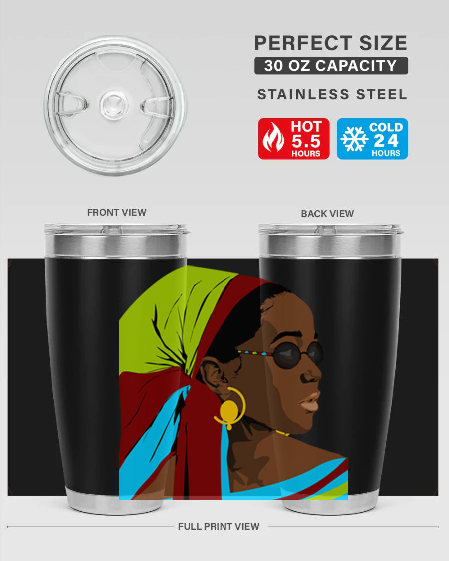 Beautiful black woman 61# tumbler in 20oz and 30oz sizes, showcasing a stylish design with double wall vacuum insulation.