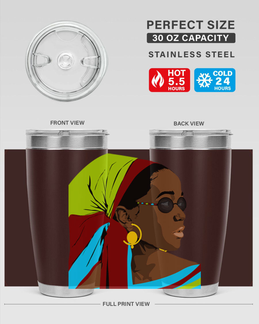 Beautiful black woman 61# tumbler in 20oz and 30oz sizes, showcasing a stylish design with double wall vacuum insulation.